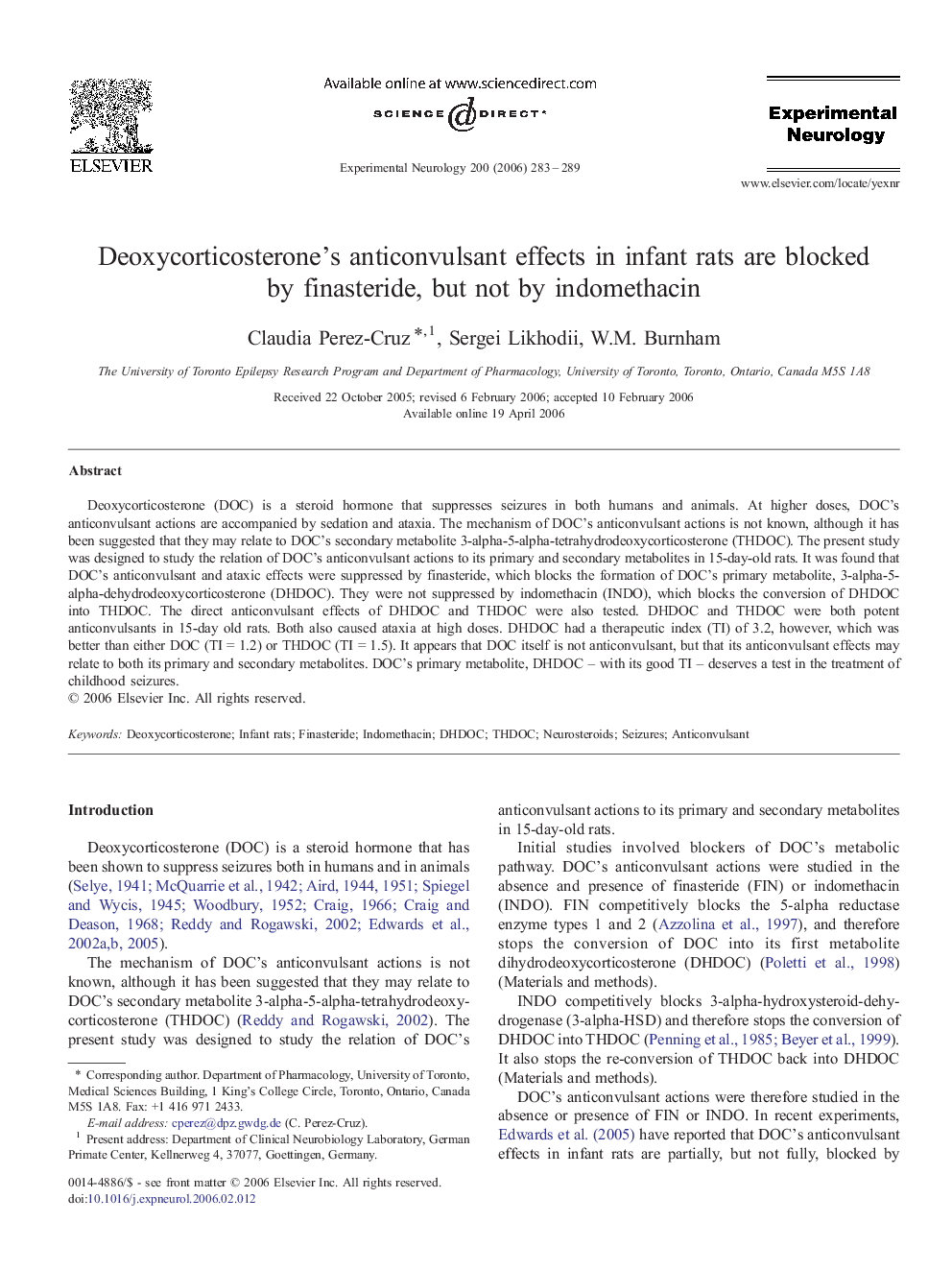 Deoxycorticosterone's anticonvulsant effects in infant rats are blocked by finasteride, but not by indomethacin