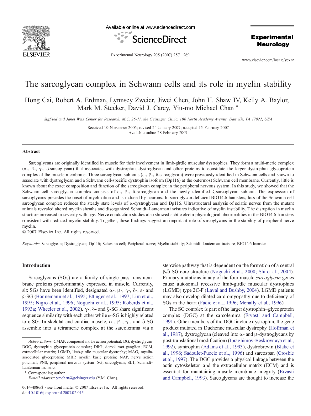 The sarcoglycan complex in Schwann cells and its role in myelin stability