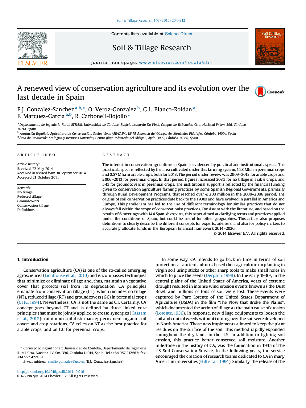 A renewed view of conservation agriculture and its evolution over the last decade in Spain