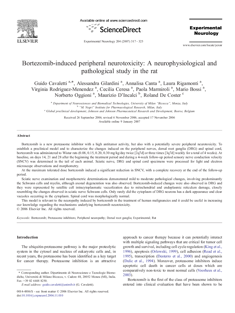 Bortezomib-induced peripheral neurotoxicity: A neurophysiological and pathological study in the rat