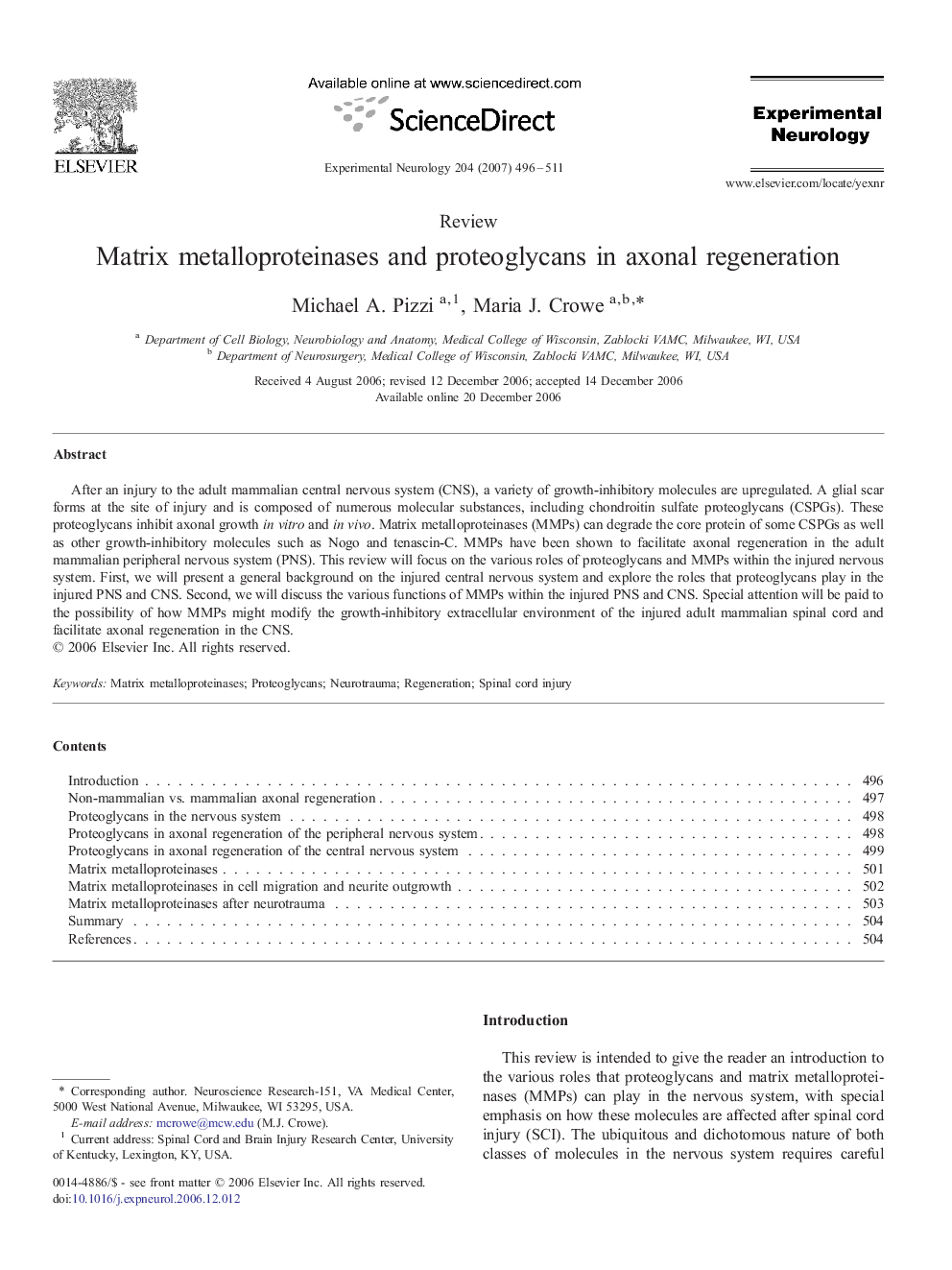 Matrix metalloproteinases and proteoglycans in axonal regeneration