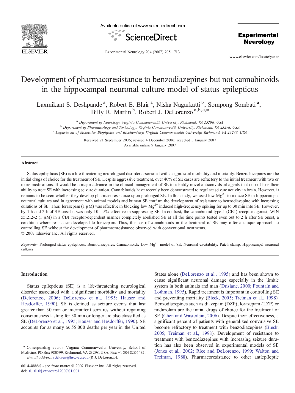 Development of pharmacoresistance to benzodiazepines but not cannabinoids in the hippocampal neuronal culture model of status epilepticus