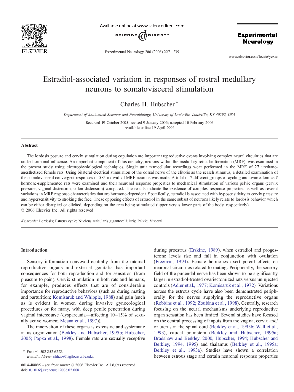 Estradiol-associated variation in responses of rostral medullary neurons to somatovisceral stimulation
