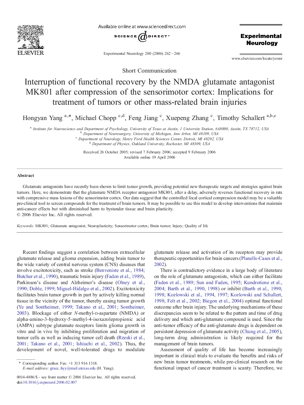 Interruption of functional recovery by the NMDA glutamate antagonist MK801 after compression of the sensorimotor cortex: Implications for treatment of tumors or other mass-related brain injuries