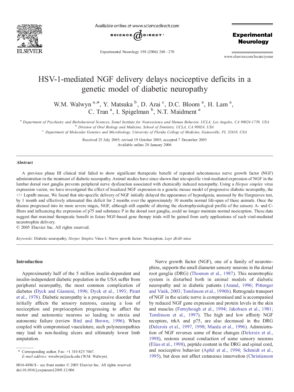 HSV-1-mediated NGF delivery delays nociceptive deficits in a genetic model of diabetic neuropathy