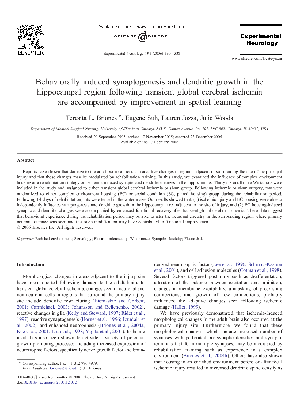 عکس صفحه اول مقاله: Behaviorally induced synaptogenesis and dendritic growth in the hippocampal region following transient global cerebral ischemia are accompanied by improvement in spatial learning Behaviorally induced synaptogenesis and dendritic growth in the hippocampal region following transient global cerebral ischemia are accompanied by improvement in spatial learning
