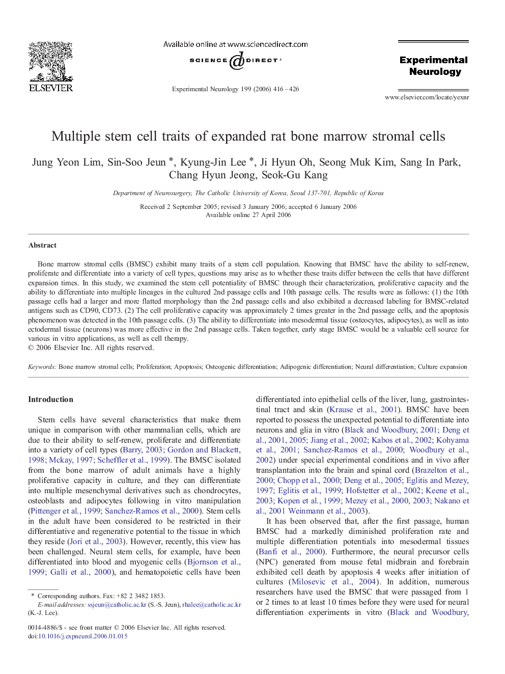 Multiple stem cell traits of expanded rat bone marrow stromal cells