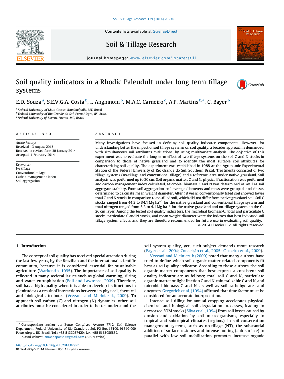 Soil quality indicators in a Rhodic Paleudult under long term tillage systems