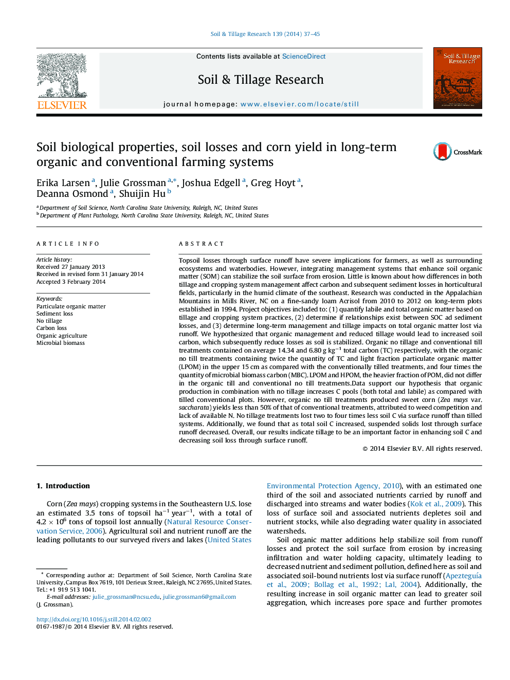 Soil biological properties, soil losses and corn yield in long-term organic and conventional farming systems