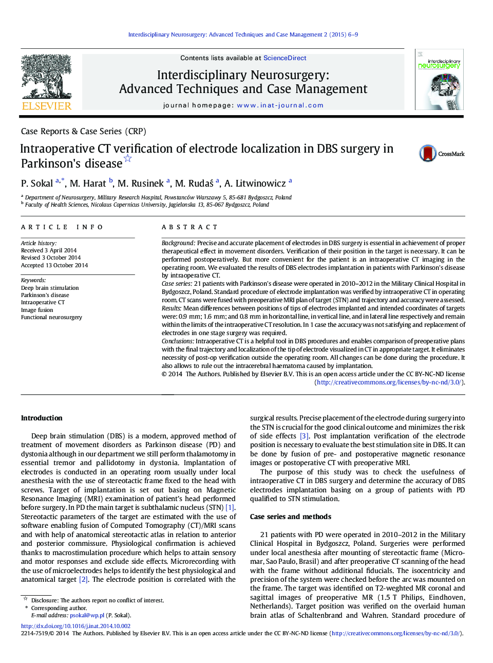 Intraoperative CT verification of electrode localization in DBS surgery in Parkinson's disease 