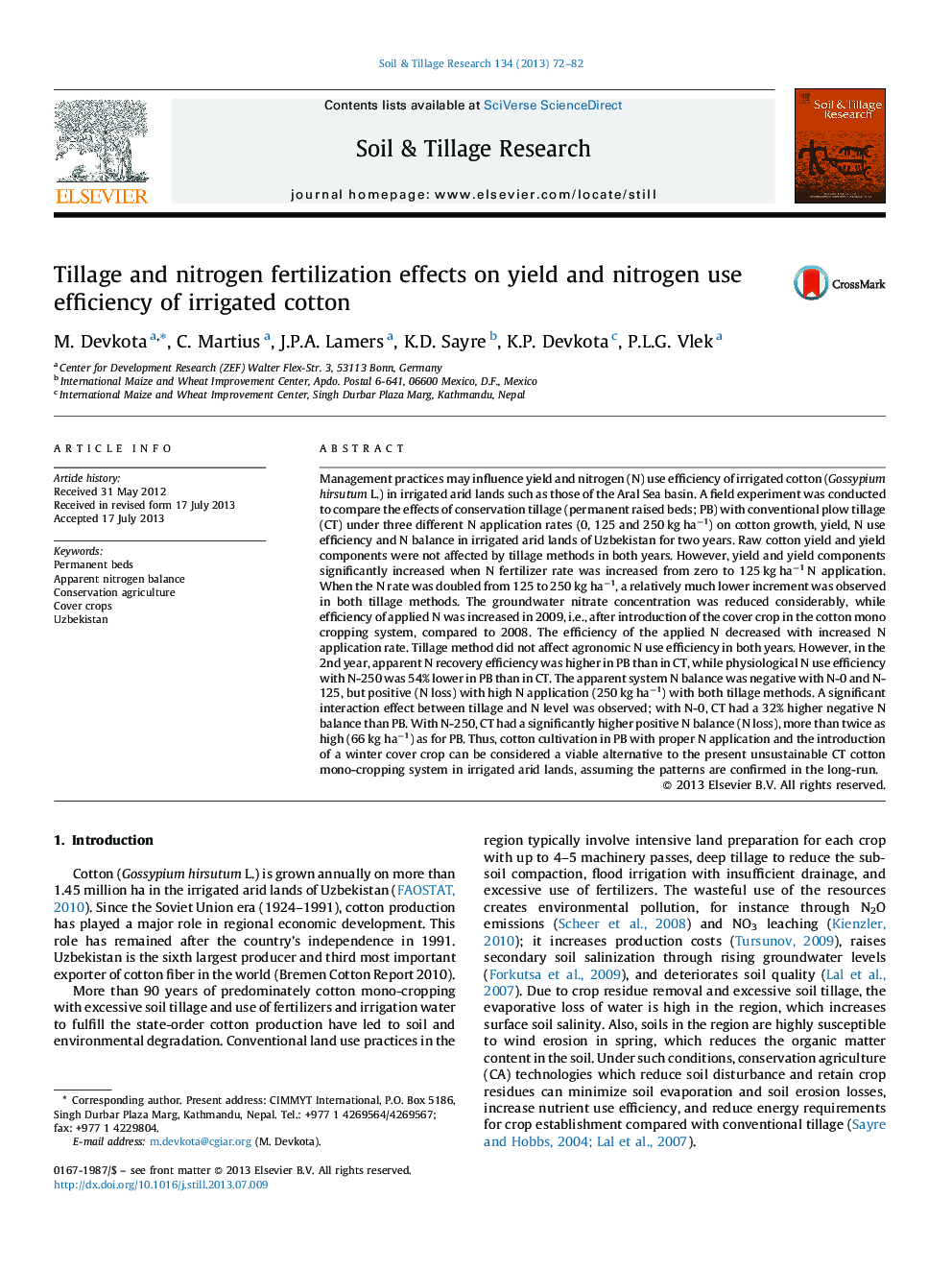 Tillage and nitrogen fertilization effects on yield and nitrogen use efficiency of irrigated cotton