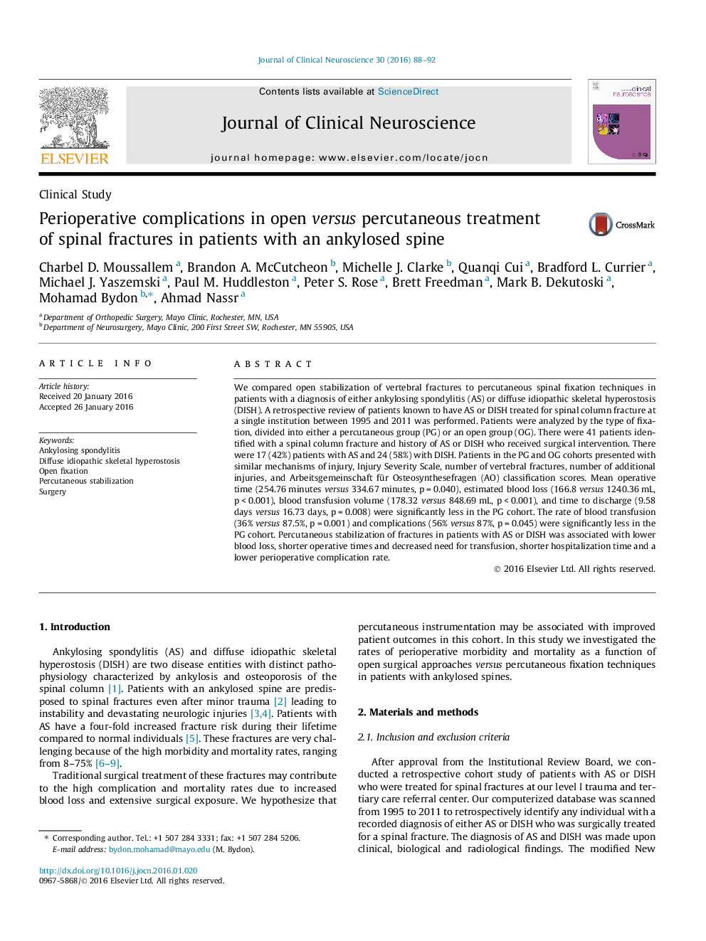 Perioperative complications in open versus percutaneous treatment of spinal fractures in patients with an ankylosed spine