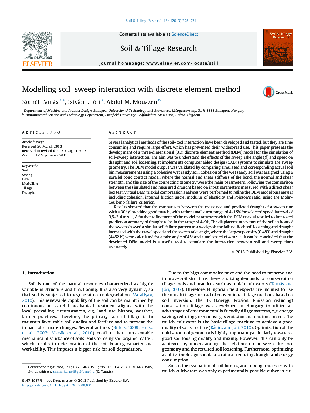 Modelling soil–sweep interaction with discrete element method