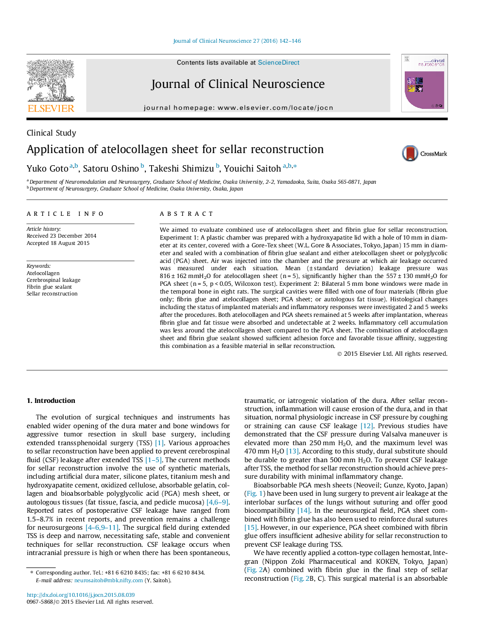 Application of atelocollagen sheet for sellar reconstruction