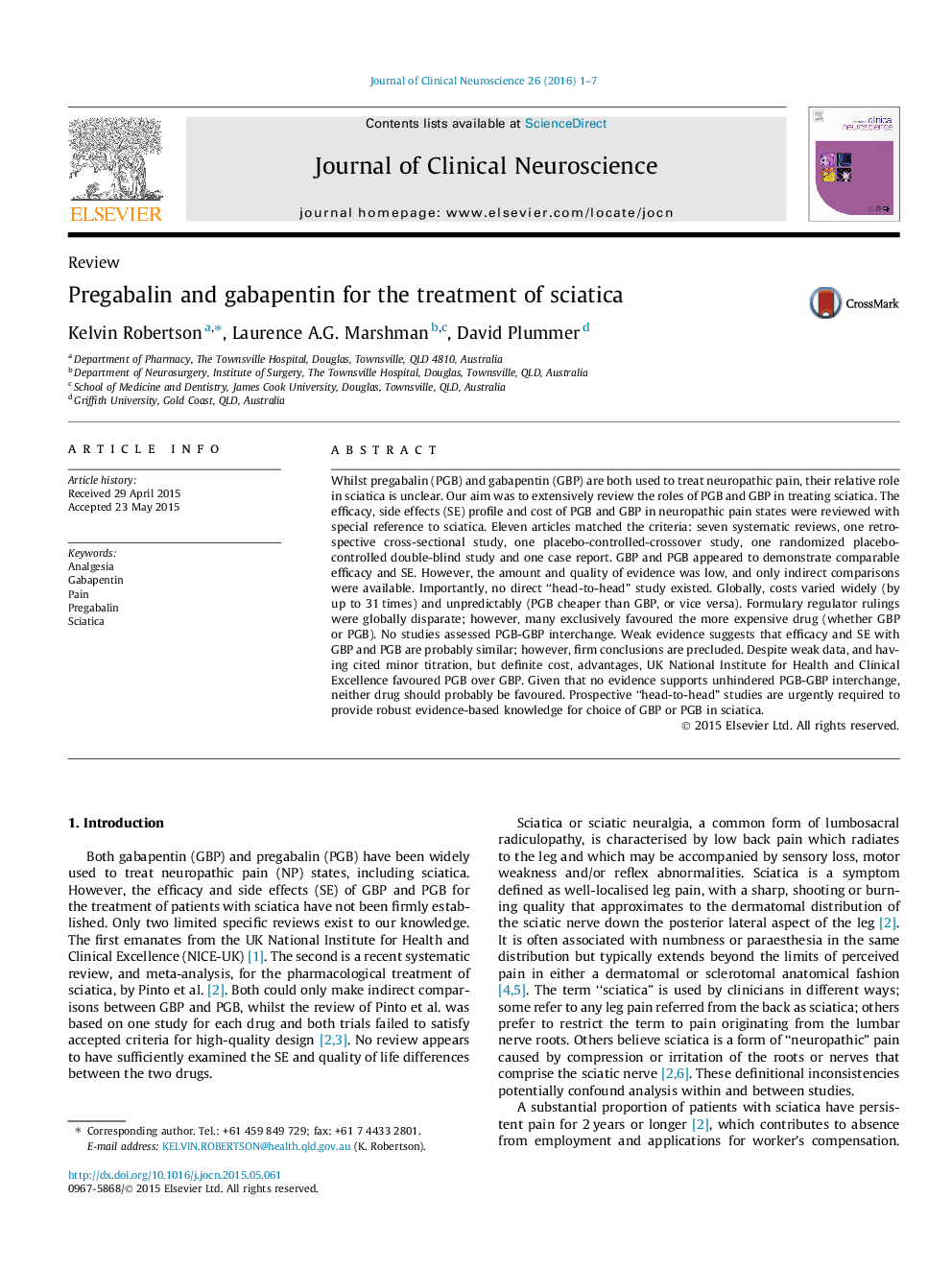 Pregabalin and gabapentin for the treatment of sciatica