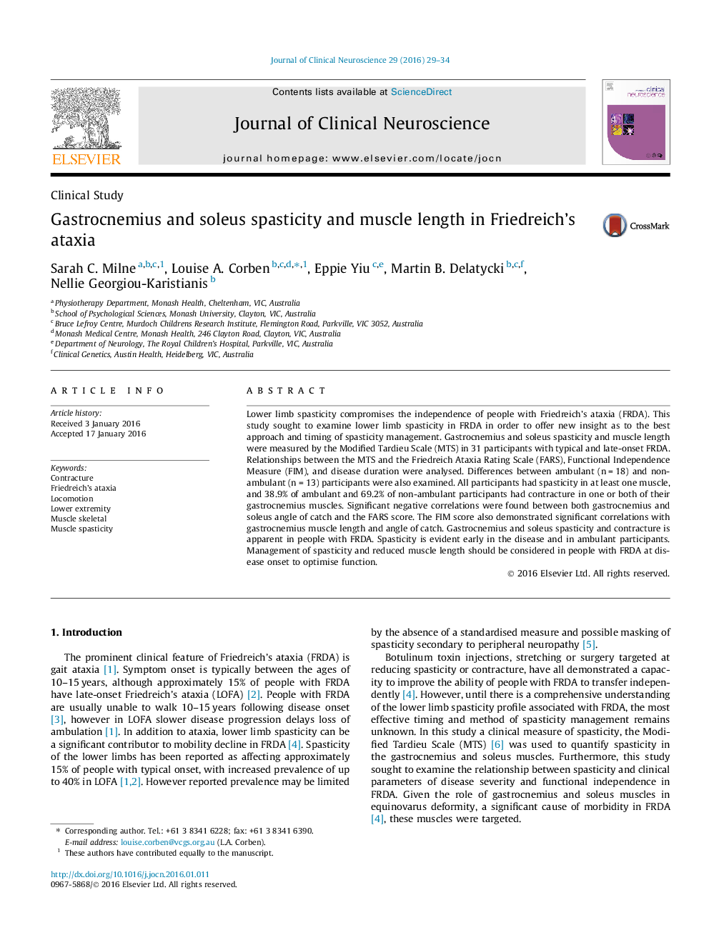 Gastrocnemius and soleus spasticity and muscle length in Friedreich’s ataxia