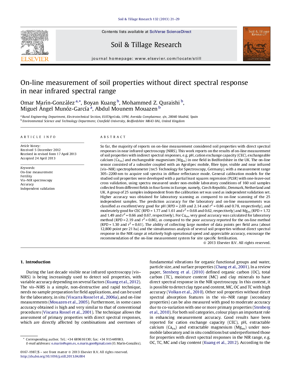 On-line measurement of soil properties without direct spectral response in near infrared spectral range