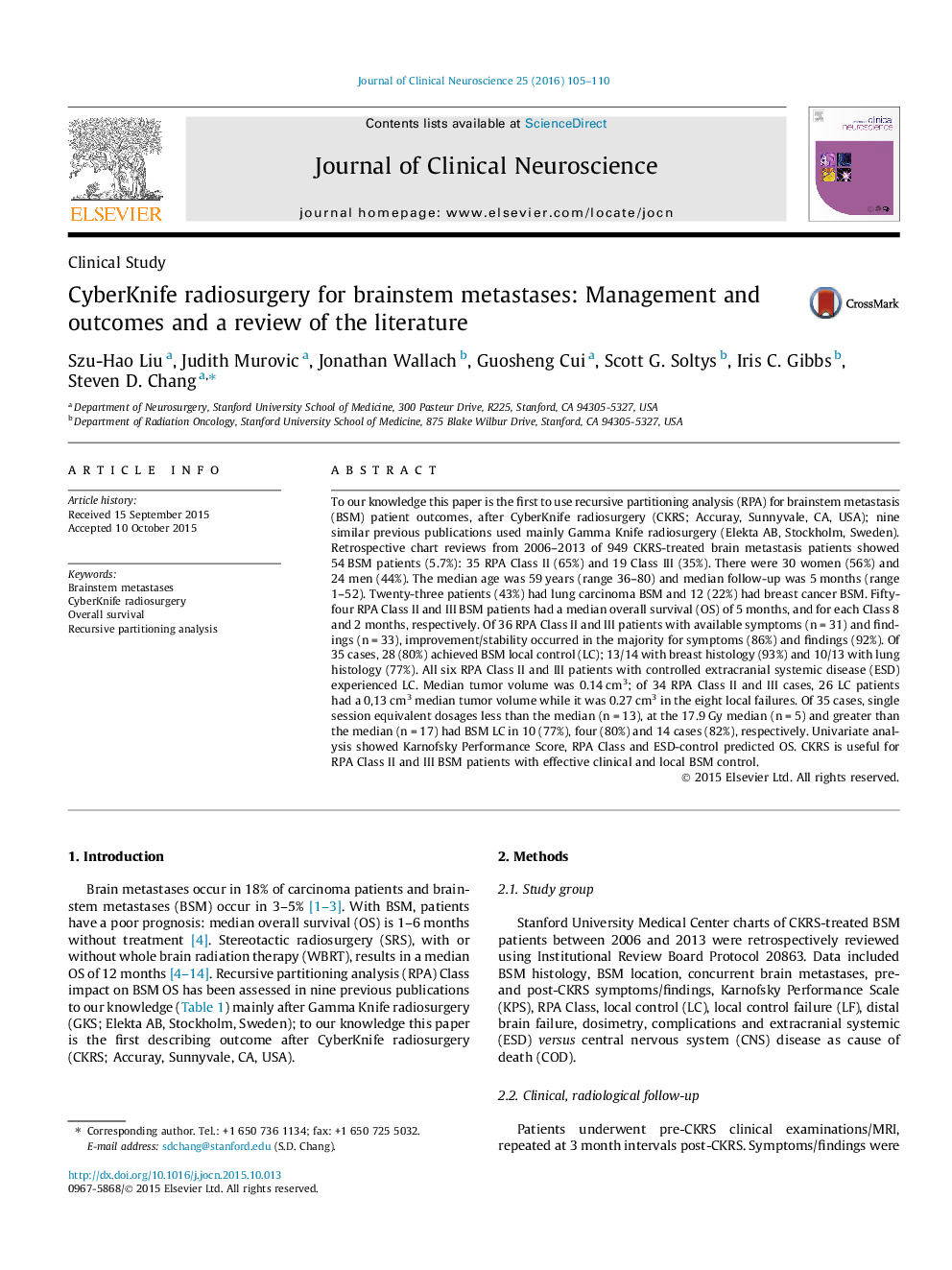 CyberKnife radiosurgery for brainstem metastases: Management and outcomes and a review of the literature