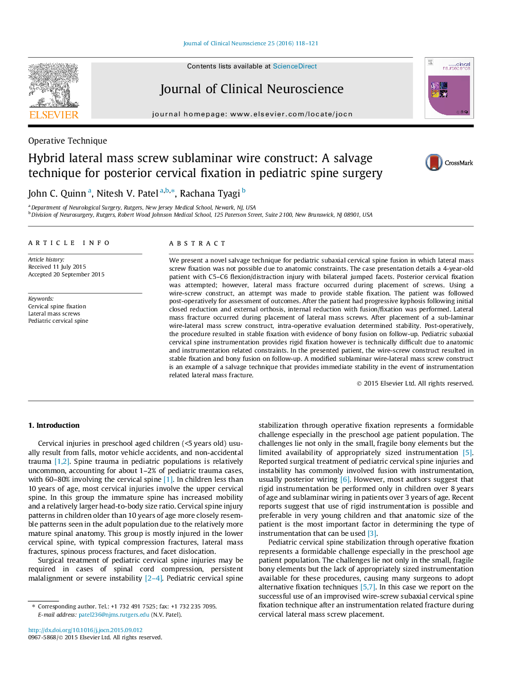 Hybrid lateral mass screw sublaminar wire construct: A salvage technique for posterior cervical fixation in pediatric spine surgery