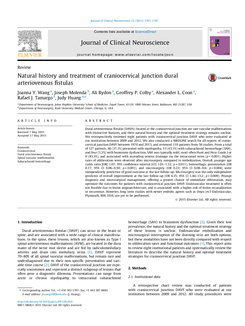 Natural history and treatment of craniocervical junction dural arteriovenous fistulas