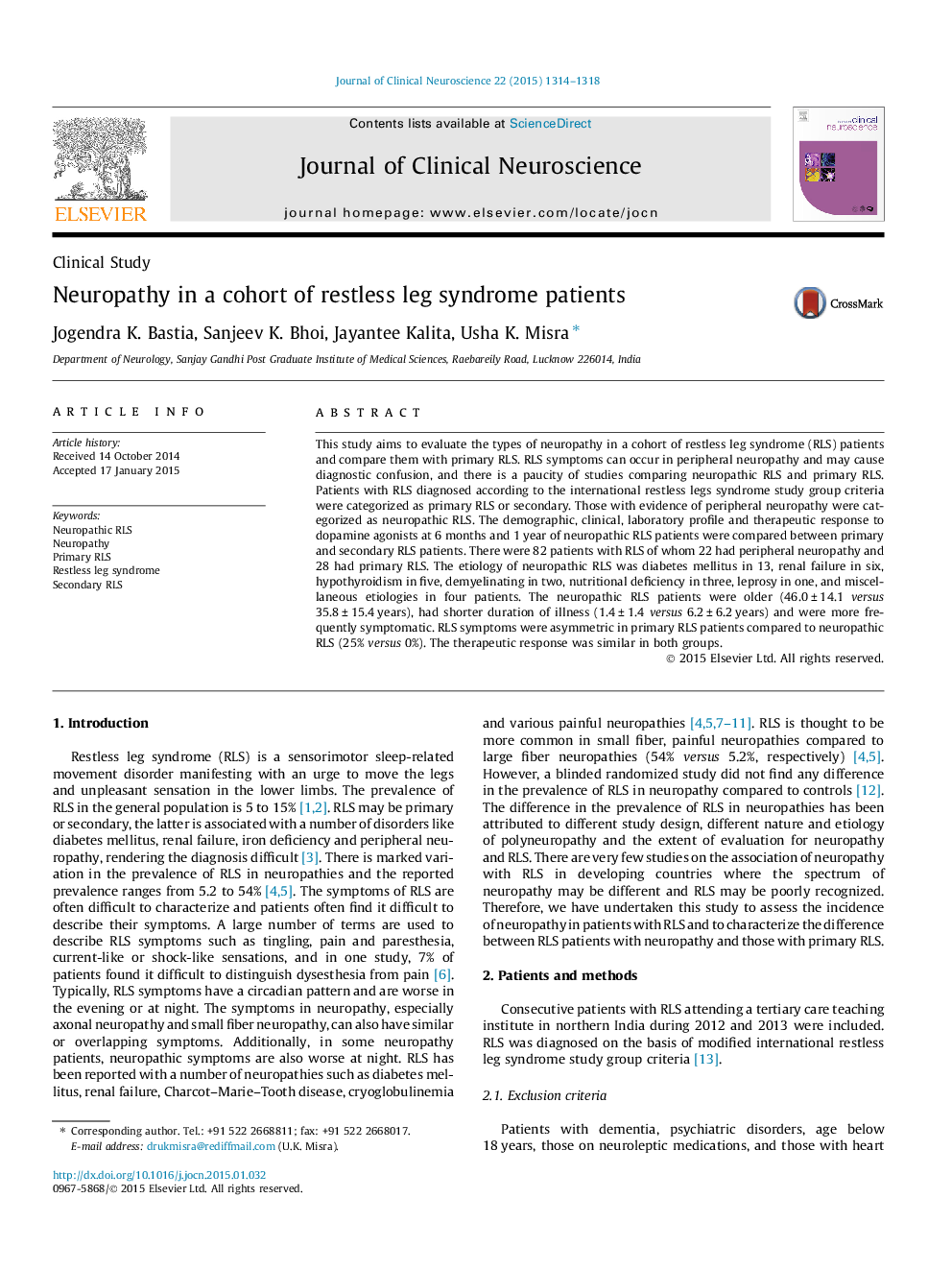 Neuropathy in a cohort of restless leg syndrome patients