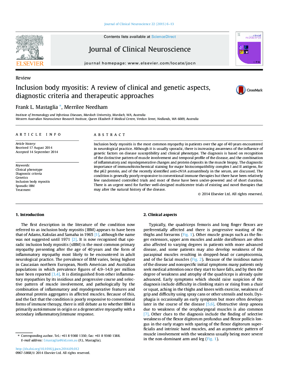 Inclusion body myositis: A review of clinical and genetic aspects, diagnostic criteria and therapeutic approaches