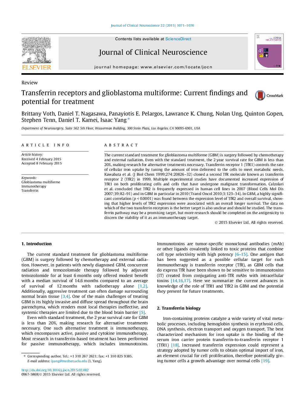 Transferrin receptors and glioblastoma multiforme: Current findings and potential for treatment