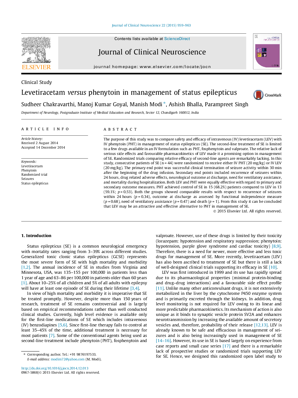 Levetiracetam versus phenytoin in management of status epilepticus