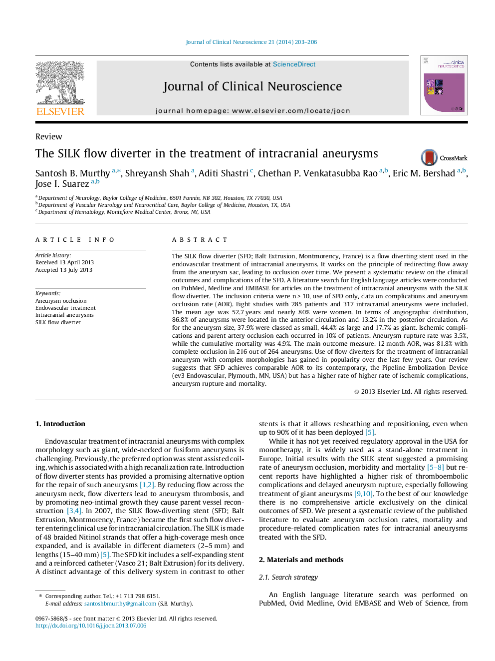 The SILK flow diverter in the treatment of intracranial aneurysms