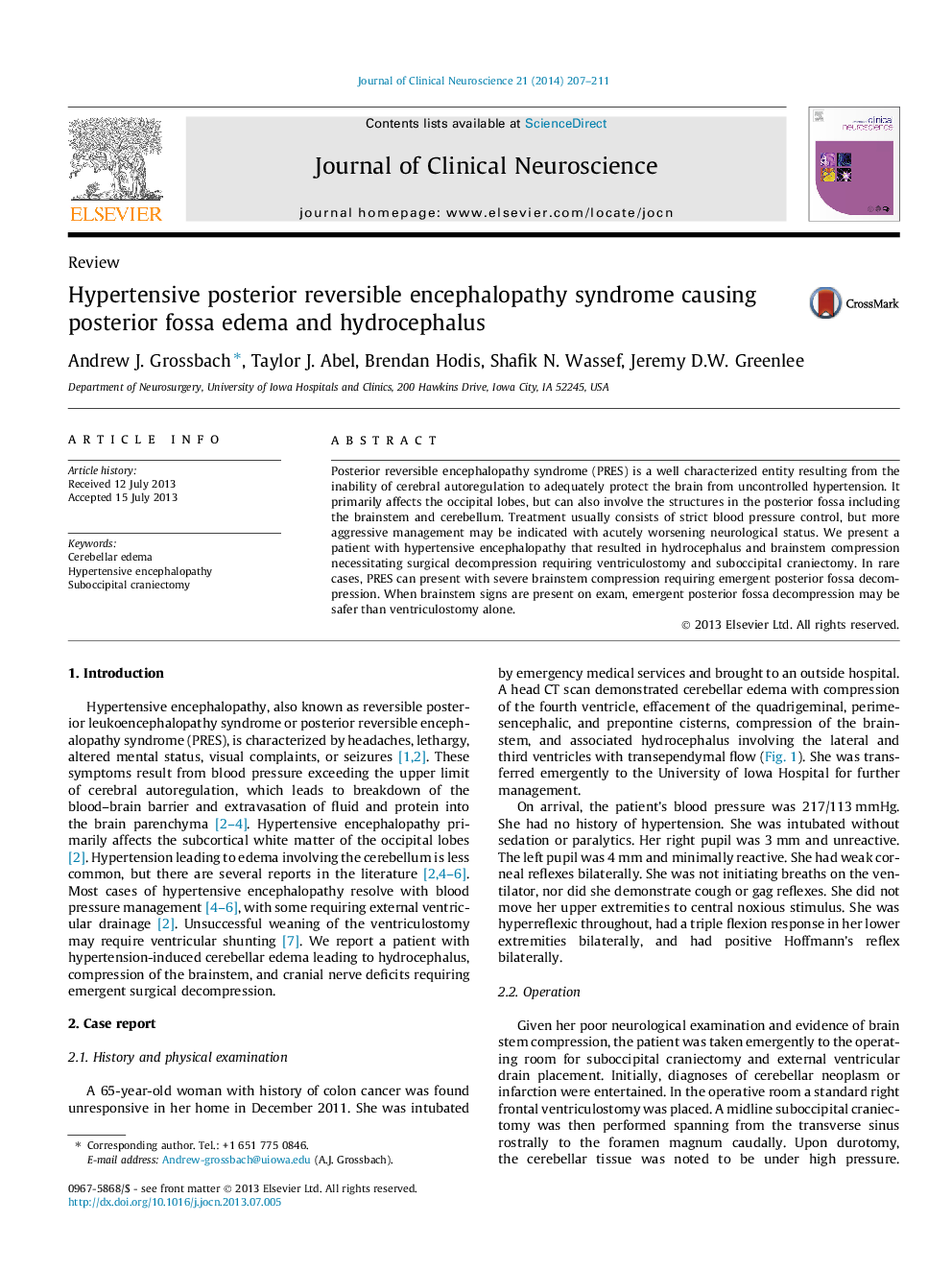 Hypertensive posterior reversible encephalopathy syndrome causing posterior fossa edema and hydrocephalus