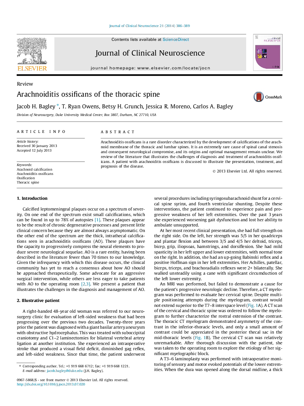 Arachnoiditis ossificans of the thoracic spine