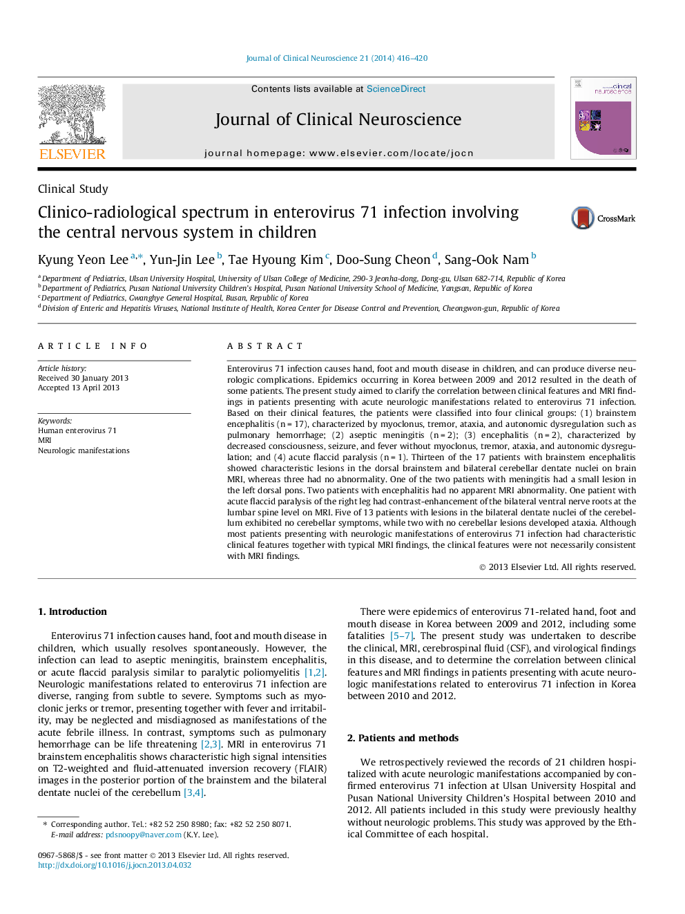 Clinico-radiological spectrum in enterovirus 71 infection involving the central nervous system in children