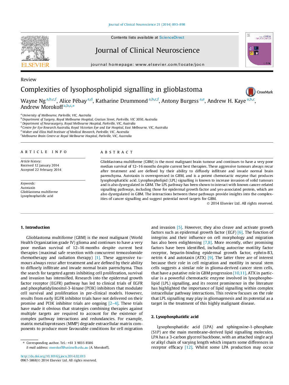 Complexities of lysophospholipid signalling in glioblastoma