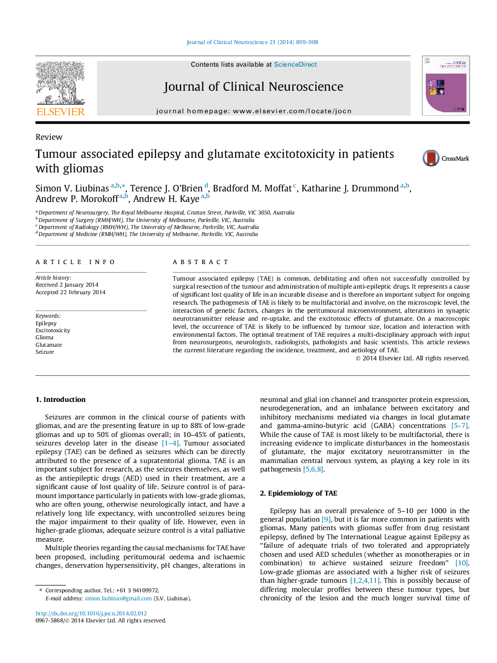 Tumour associated epilepsy and glutamate excitotoxicity in patients with gliomas