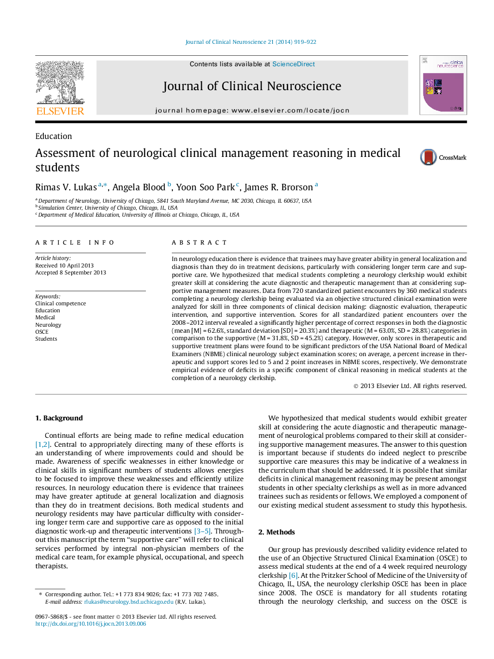 Assessment of neurological clinical management reasoning in medical students