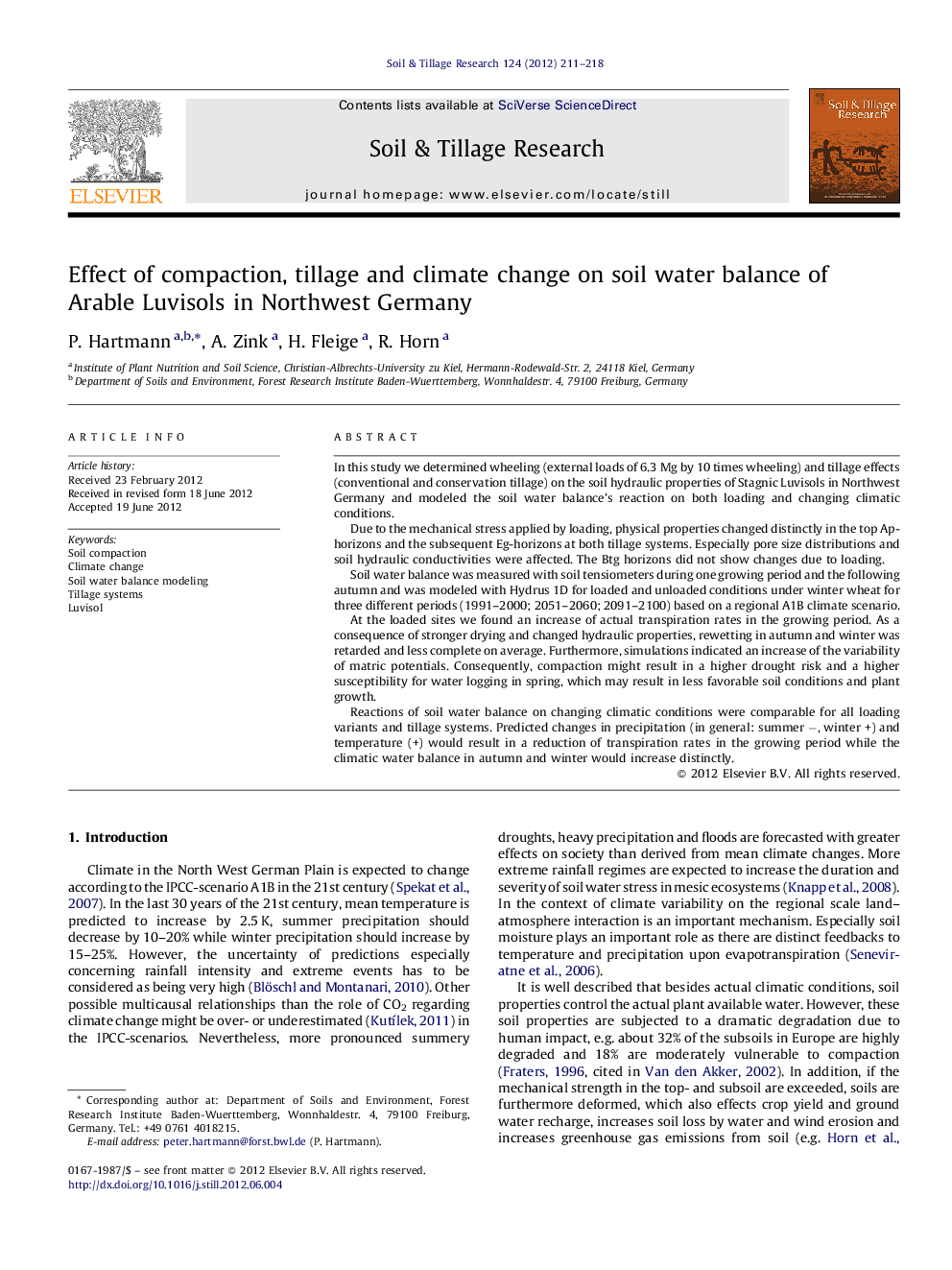 Effect of compaction, tillage and climate change on soil water balance of Arable Luvisols in Northwest Germany