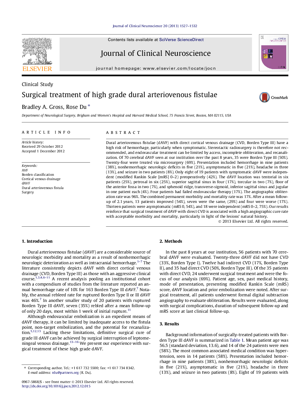 Surgical treatment of high grade dural arteriovenous fistulae