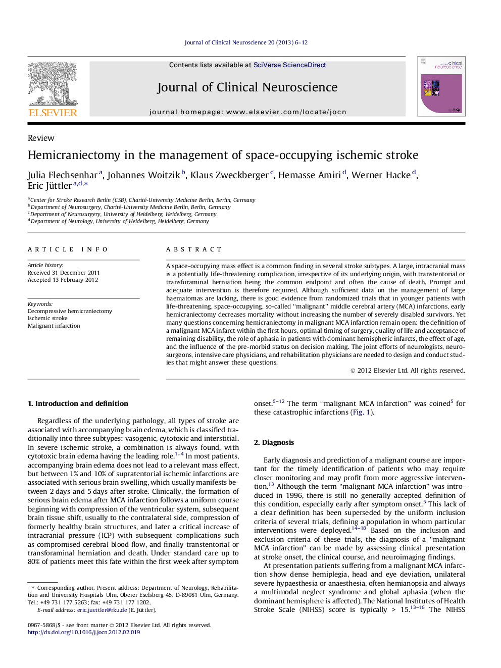 Hemicraniectomy in the management of space-occupying ischemic stroke