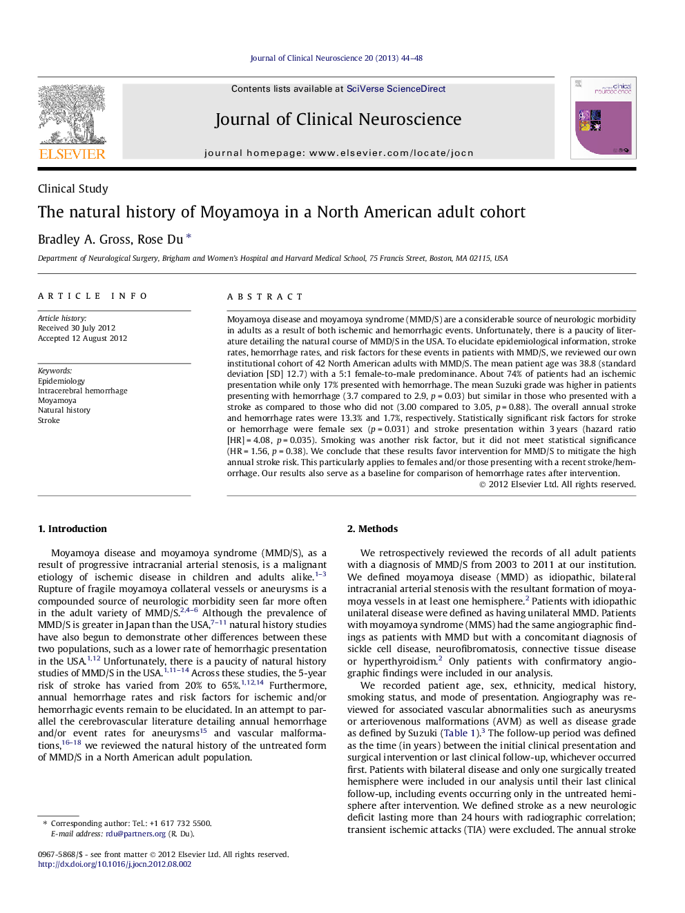 The natural history of Moyamoya in a North American adult cohort