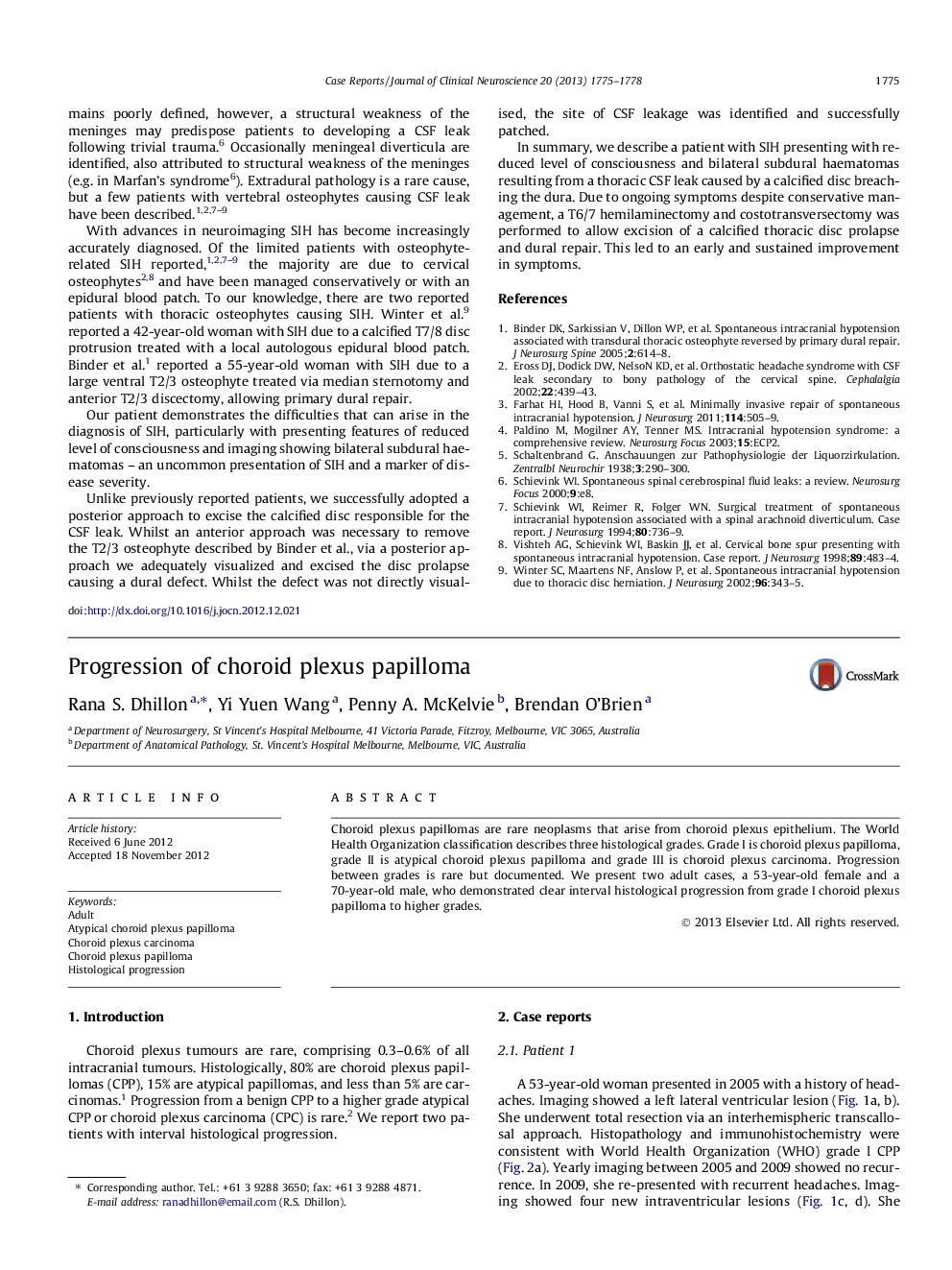 Progression of choroid plexus papilloma