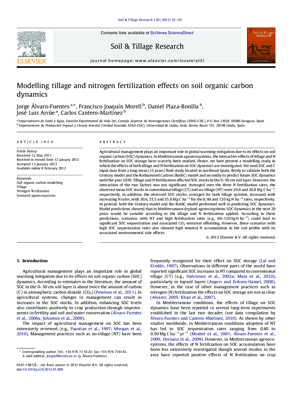 Modelling tillage and nitrogen fertilization effects on soil organic carbon dynamics