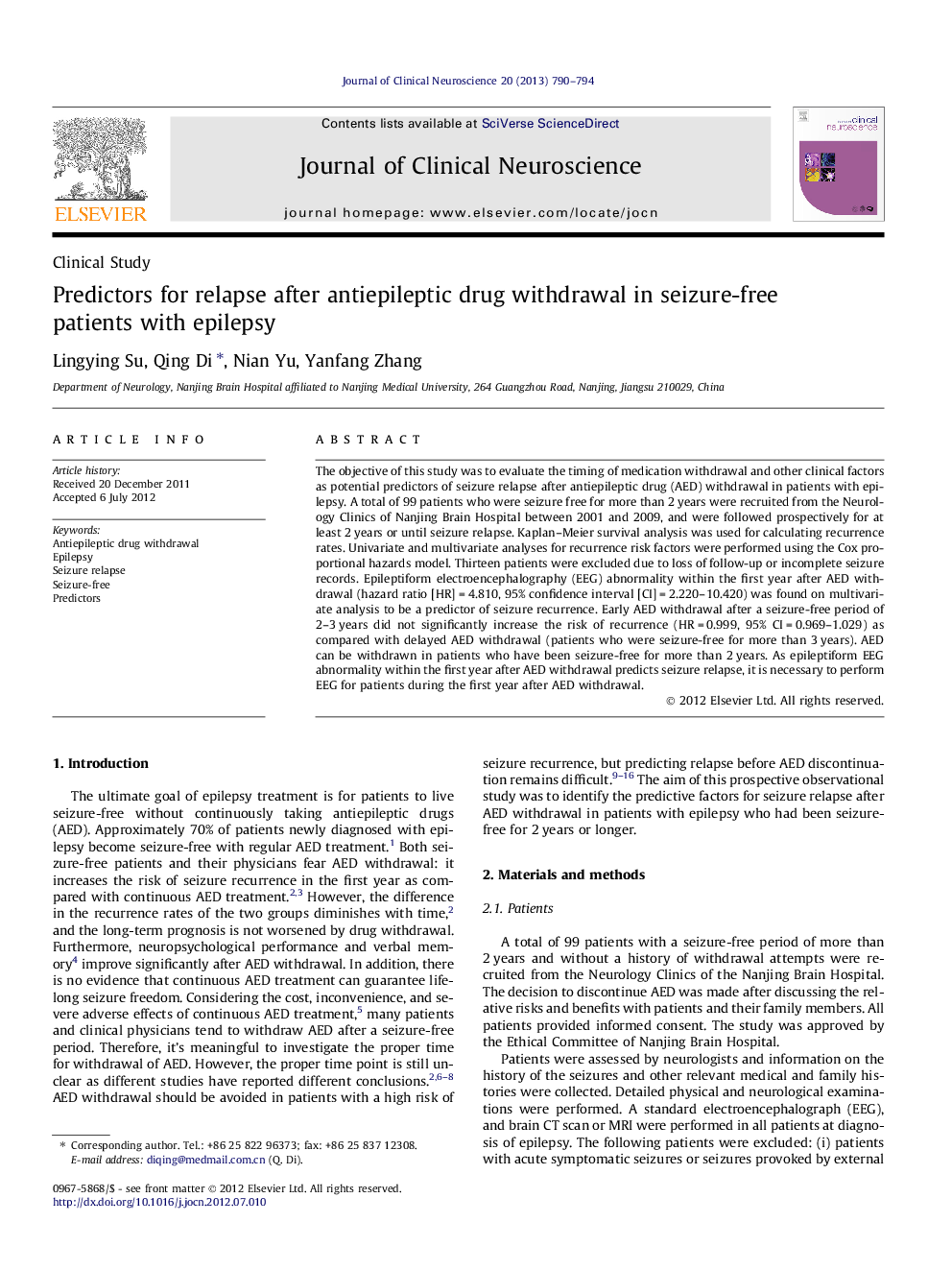 Predictors for relapse after antiepileptic drug withdrawal in seizure-free patients with epilepsy