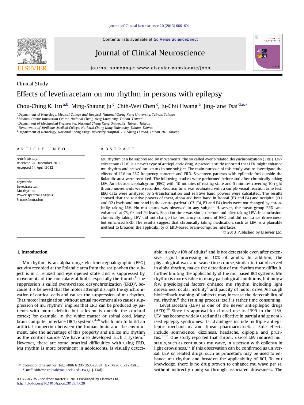 Effects of levetiracetam on mu rhythm in persons with epilepsy