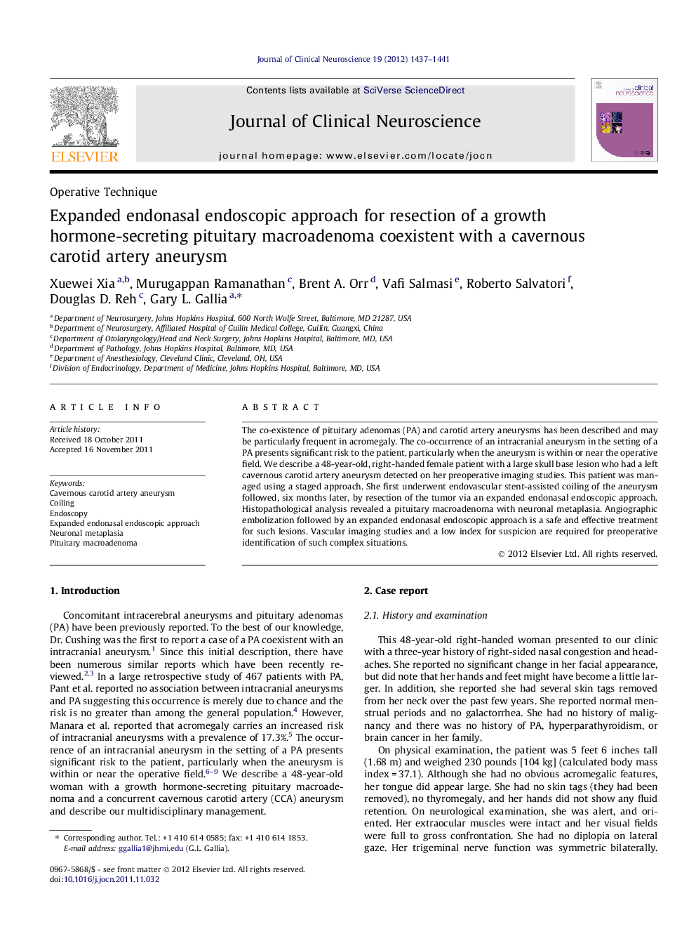 Expanded endonasal endoscopic approach for resection of a growth hormone-secreting pituitary macroadenoma coexistent with a cavernous carotid artery aneurysm