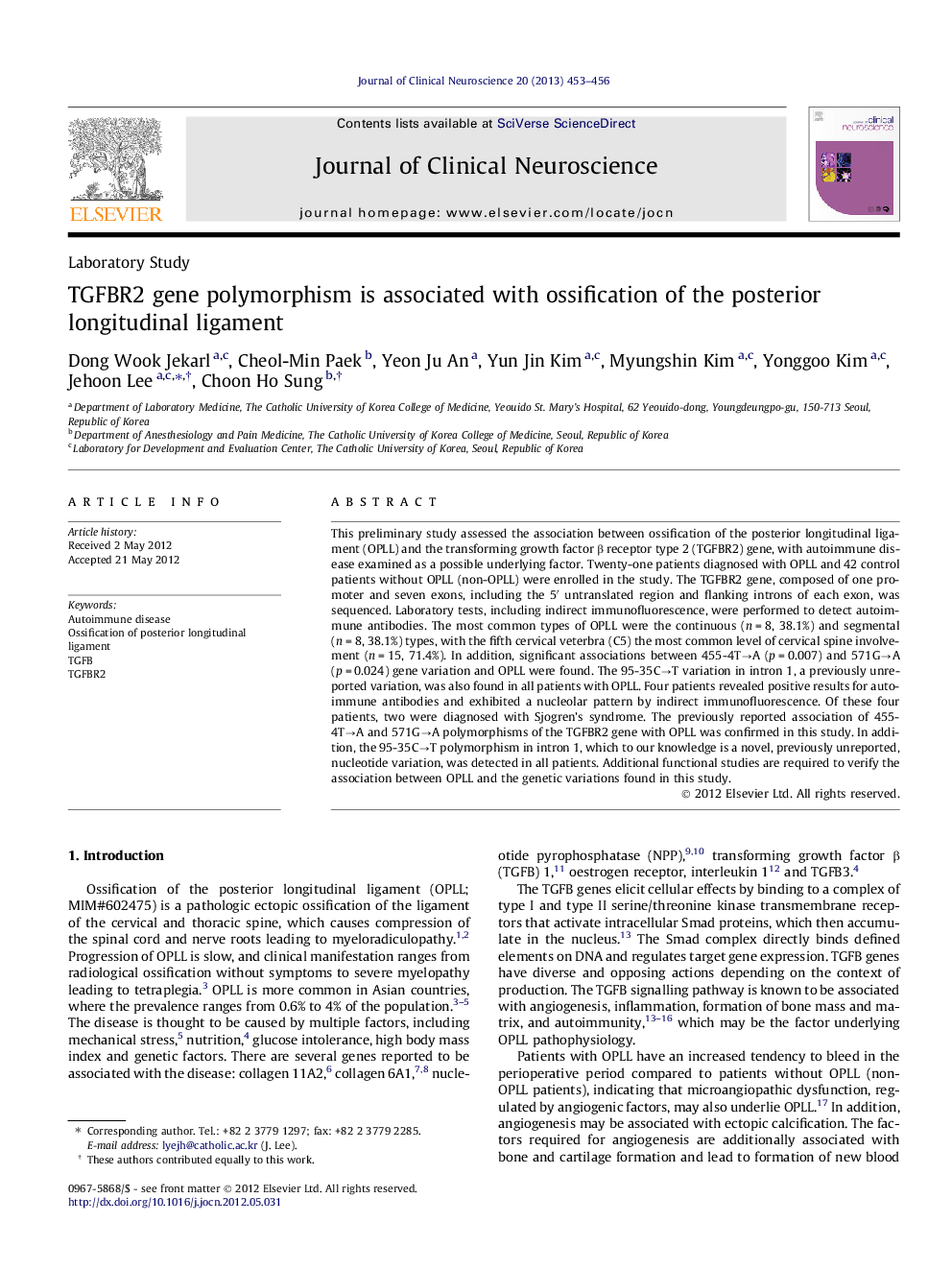 TGFBR2 gene polymorphism is associated with ossification of the posterior longitudinal ligament