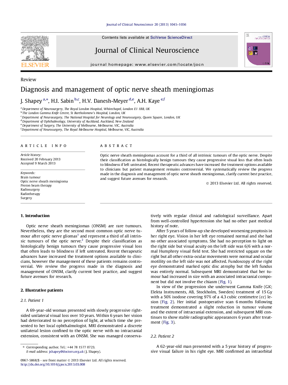 Diagnosis and management of optic nerve sheath meningiomas