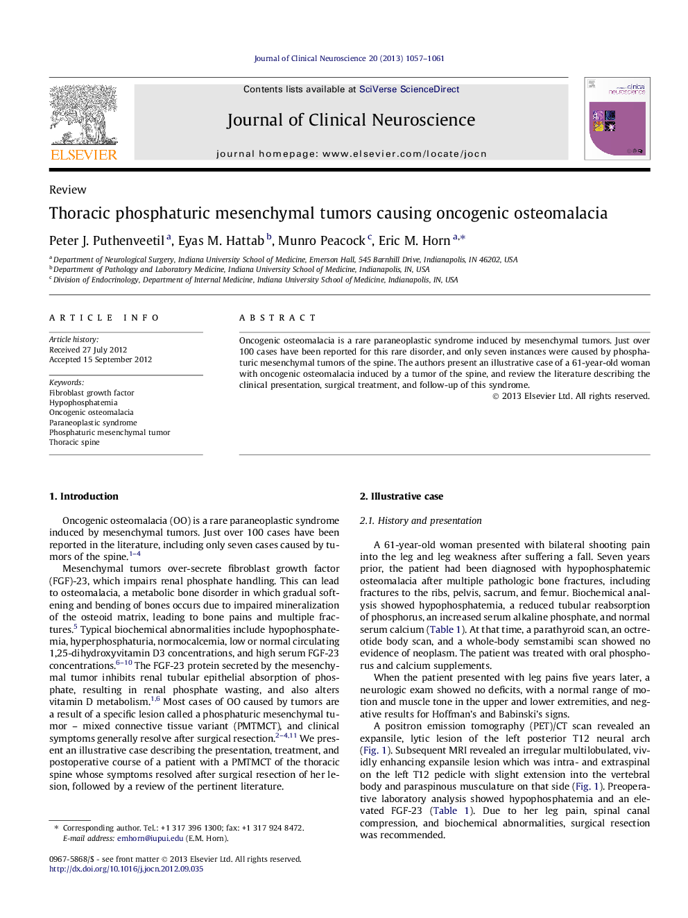 Thoracic phosphaturic mesenchymal tumors causing oncogenic osteomalacia