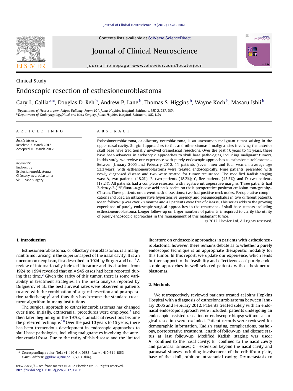 Endoscopic resection of esthesioneuroblastoma