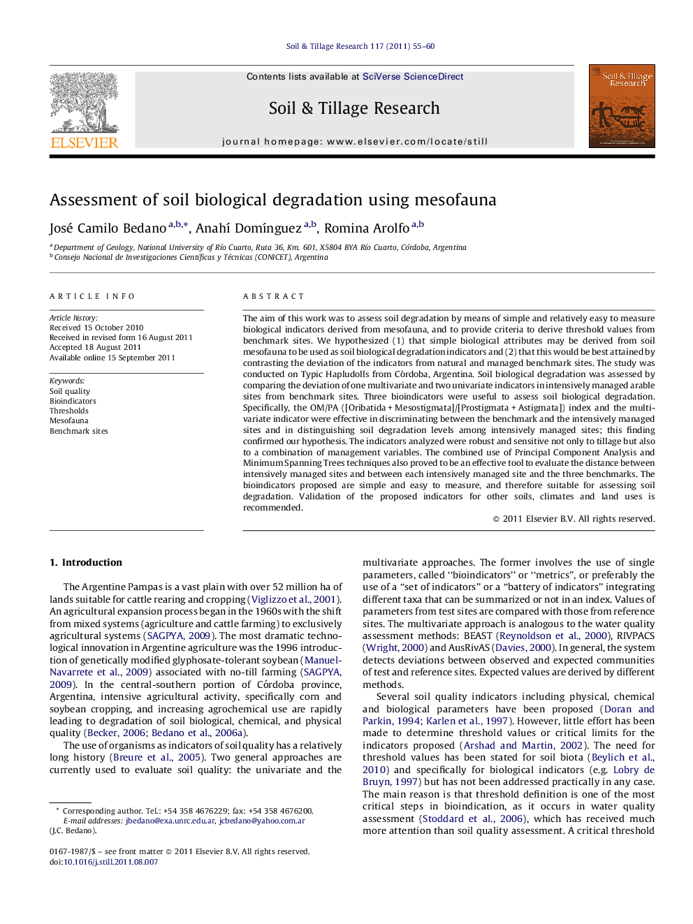 Assessment of soil biological degradation using mesofauna