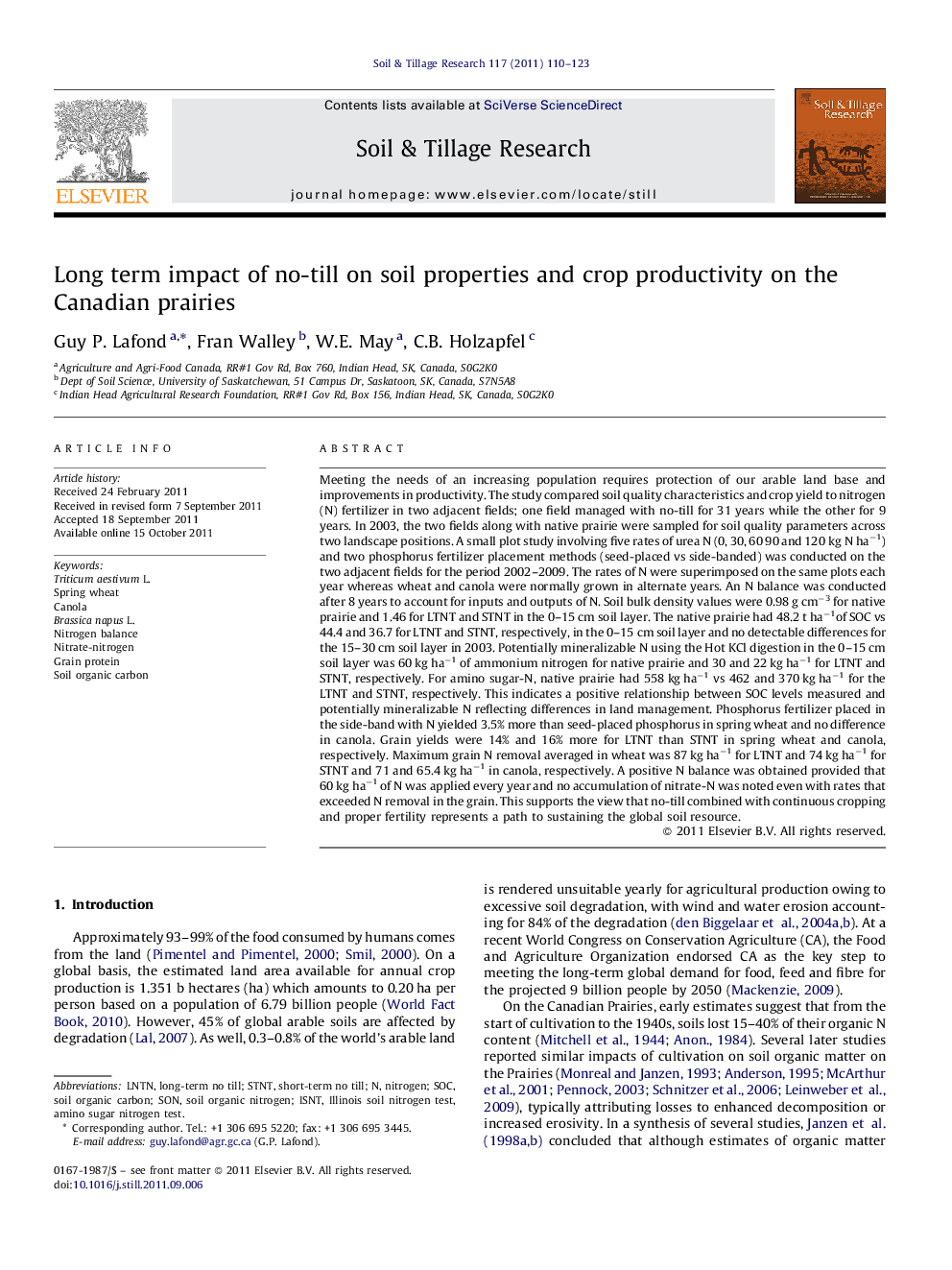 Long term impact of no-till on soil properties and crop productivity on the Canadian prairies